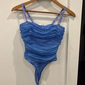 House of CB Ruched Blue Mesh Bodysuit